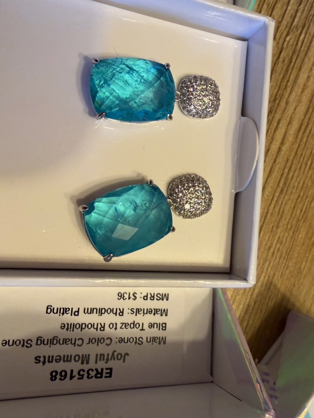 Teal Blue Crystal Drop Earrings with Pavé Studs